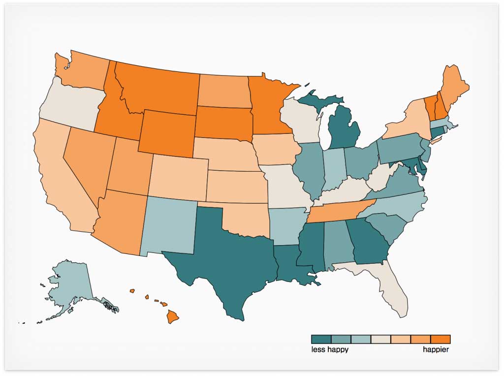 Geography of Happiness for the US